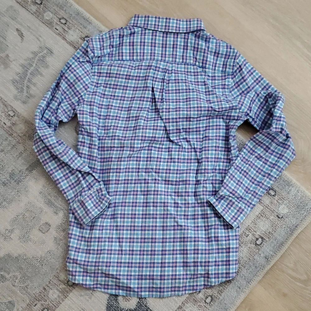 Vineyard Vines Boys Blue Pink Flannel Cotton Whale Shirt Button-up SzM (12-14)